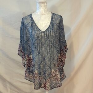 Style & Co. Asymmetrical Blue Gray Dolman Sleeve Top